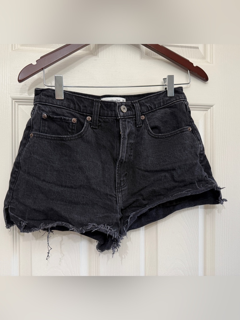 Abercrombie & Fitch Black Distressed High-Rise Denim Shorts